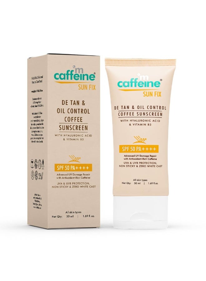 mCaffeine Matte Sunscreen SPF 50 for Men & Women | Lightweight, Water Resistant, Zero White Cast | Sun Protect, Prevents Tan & Repairs UV Damage | All Skin Type - 50ml - Image 1